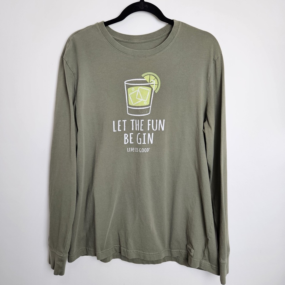 Life Is Good Men's Sz L Crusher T-Shirt Let The‎ Fun Be Gin Longsleeve Cocktail